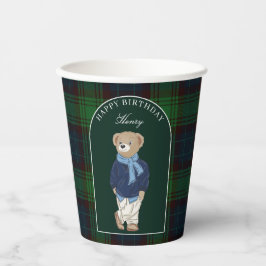 Vasos De Papel Teddy bear classic plaid birthday party custom