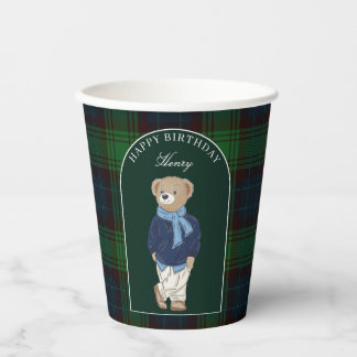 Vasos De Papel Teddy bear classic plaid birthday party custom