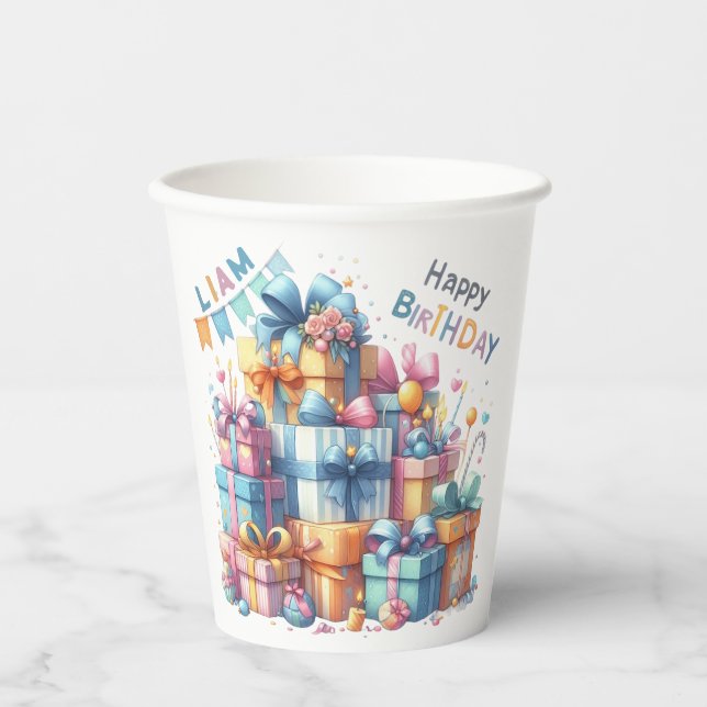 Vasos De Papel Teddy Bear Globos Niños Foto Cumpleaños (Anverso)