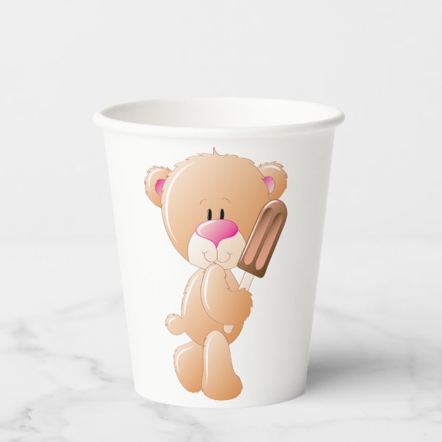 Vasos De Papel Teddy Bear Holding Chocolate Ice Cream Popsicle (Anverso)