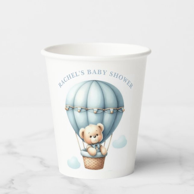 Vasos De Papel Teddy Bear Hot Air Balloon Baby Shower Cubos de pa (Anverso)