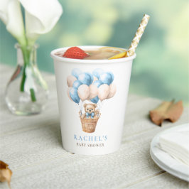 Vasos De Papel Teddy Bear Hot Air Balloon Blue Boy Baby Shower