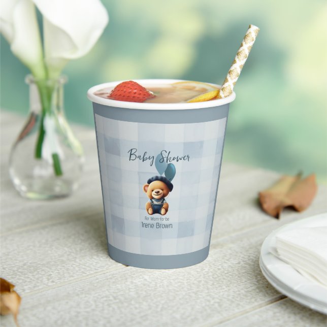 Vasos De Papel Teddy Bear Jean Baby Shower Blue (in situ)