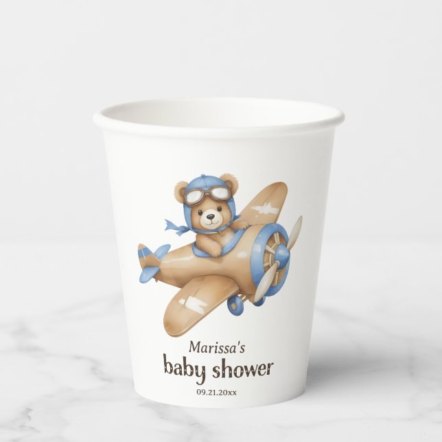 Vasos De Papel Teddy Bear Pilot Baby Boy Ducha taza de papel (Anverso)