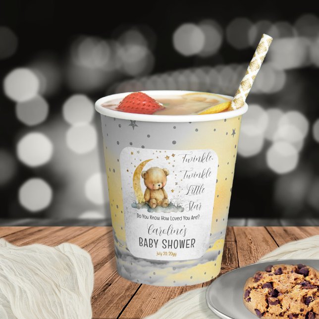 Vasos De Papel Teddy Bear Twinkle Twinkle Little Star Baby Shower (Create an enchanting baby shower with our Teddy Bear Twinkle Twinkle Little Star collection.  )