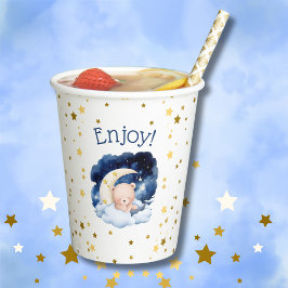 Vasos De Papel Teddy lleva estrellas de oro sobre la luna Baby Sh