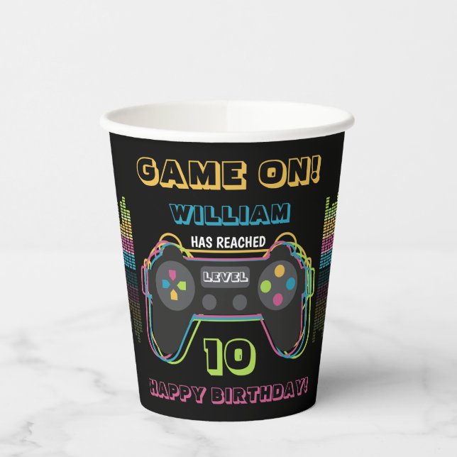 Vasos De Papel Teen Gaming Gamer Video Game Player Retro Birthday (Izquierda)