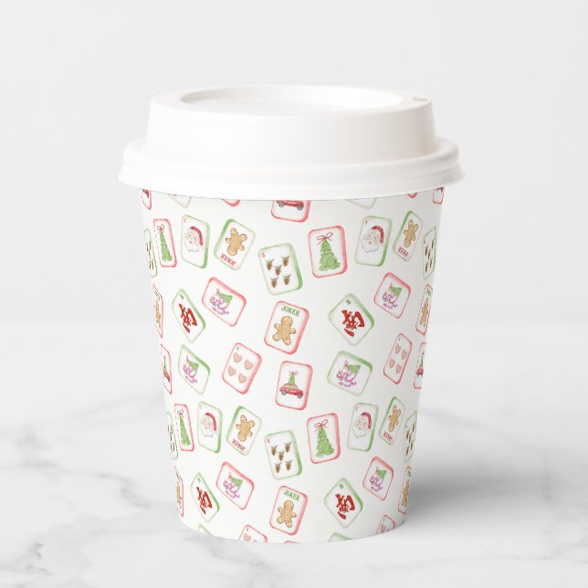 Vasos De Papel Tejas de Mahjong de Navidad (Anverso)