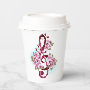Vasos De Papel Tejidos musicales notas de colores con flores de S
