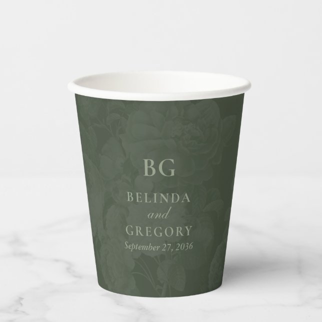 Vasos De Papel Tema Boda del Fiesta del Jardín Verde Botánico Vin (Anverso)