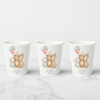 Vasos De Papel Tema de animalitos felíz cumpleaños