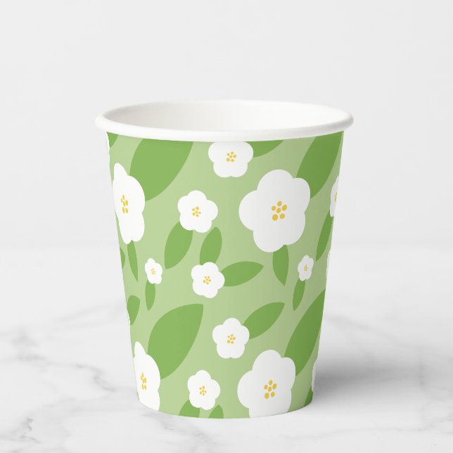 Vasos De Papel Tema de Baby Shower de Springtime Gingham y Blooms (Anverso)