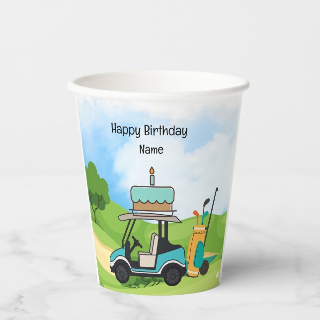 Vasos De Papel Tema de cumpleaños para niños Fiestas golfistas (Anverso)