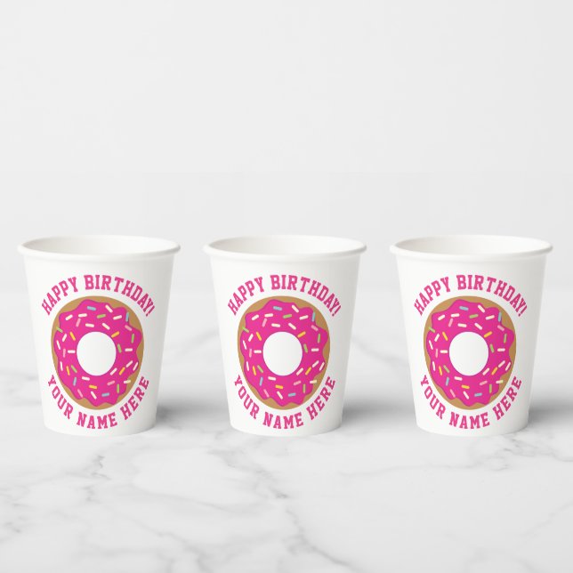 Vasos De Papel Tema de Donut personalizado de fiesta de cumpleaño (Multi)