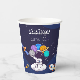 Vasos De Papel Tema de fiesta de astronauta espacial azul marino