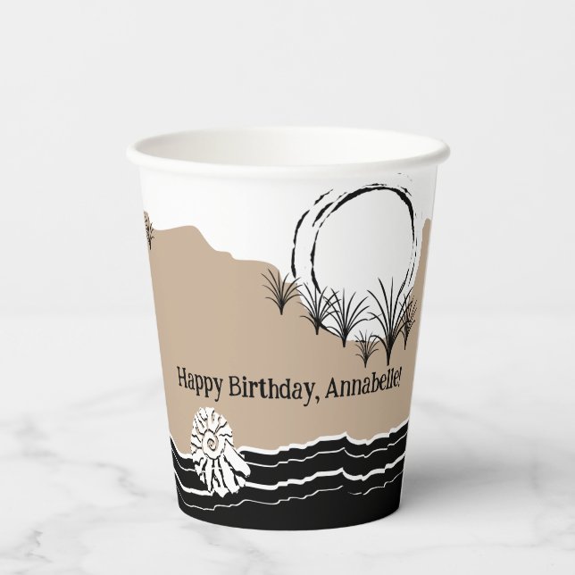 Vasos De Papel Tema de fiesta de cumpleaños de playa para niños (Reverso )