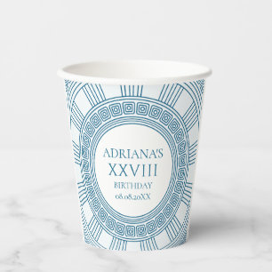 Vasos De Papel tema de fiesta de toga griega con patrón azul