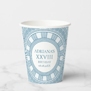 Vasos De Papel tema de fiesta de toga griega con patrón azul