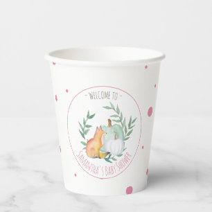 Vasos De Papel Tema de Fox Cups de papel Baby Shower Pink