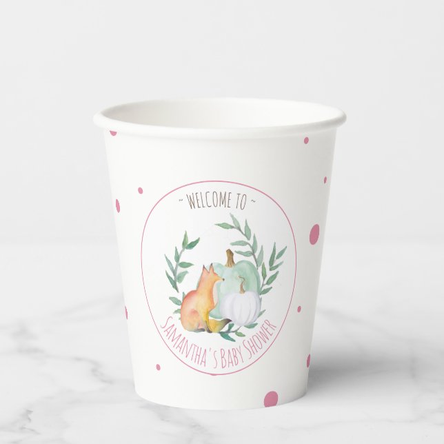 Vasos De Papel Tema de Fox Cups de papel Baby Shower Pink (Anverso)