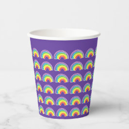 Vasos De Papel Tema de la fiesta del cumpleaños del arcoiris púrp