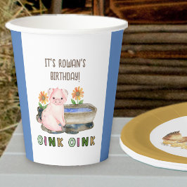 Vasos De Papel Tema de la granja Cerdo Oink Oink Niños Fiesta de