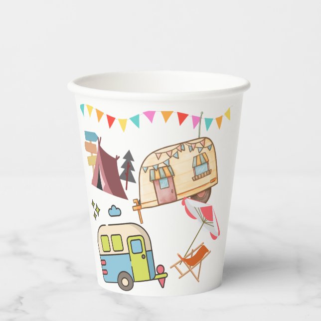 Vasos De Papel Tema de retro camping (Anverso)