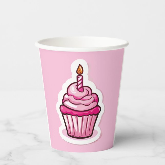 Vasos De Papel Tema de torta dulce para el Chica de cumpleaños ta (Anverso)