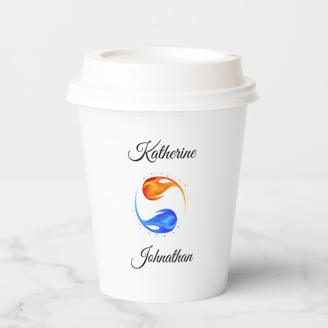 Vasos De Papel Tema del Boda de llama gemela - Blanco- (Anverso)