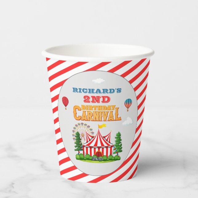 Vasos De Papel Tema del carnaval del partido de cumpleaños del ni (Anverso)