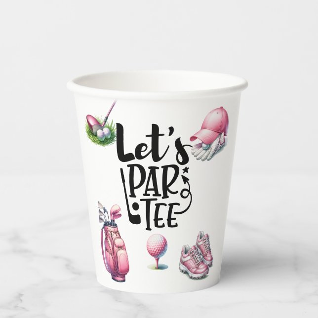 Vasos De Papel Tema del golf rosado para la mujer Fiesta de golf (Anverso)