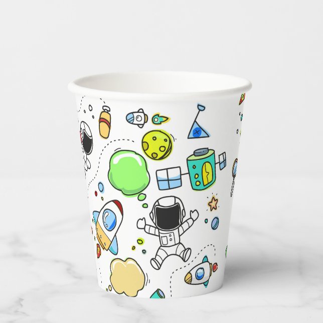 Vasos De Papel Tema espacial de dibujos animados (Anverso)