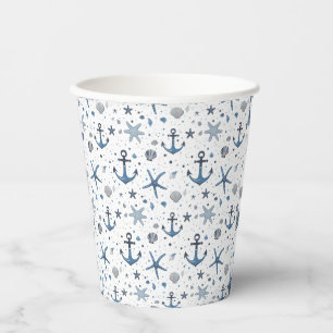 Vasos de papel tema playa estrella de mar ancla ná