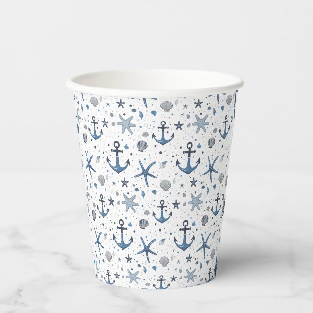Vasos de papel tema playa estrella de mar ancla ná (Anverso)