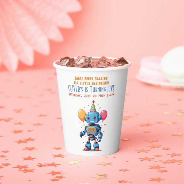 Vasos De Papel tema robot con acuarela de globos (in situ)