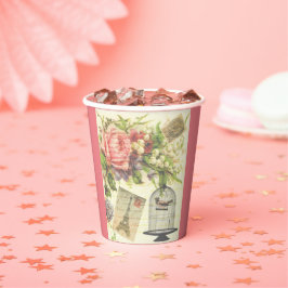 Vasos De Papel Tema Vintage Paris Francés Rosa 