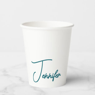 Vasos De Papel Tendencia Verde Teal Oscuro Nombre Minimalista Mod