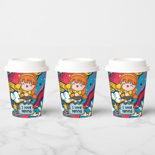 Vasos De Papel Tenis Kid Birthday Party Resumen Antecedentes (Multi)