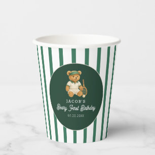 Vasos De Papel Tenis Preppy Bear Green Striped Primer cumpleaños