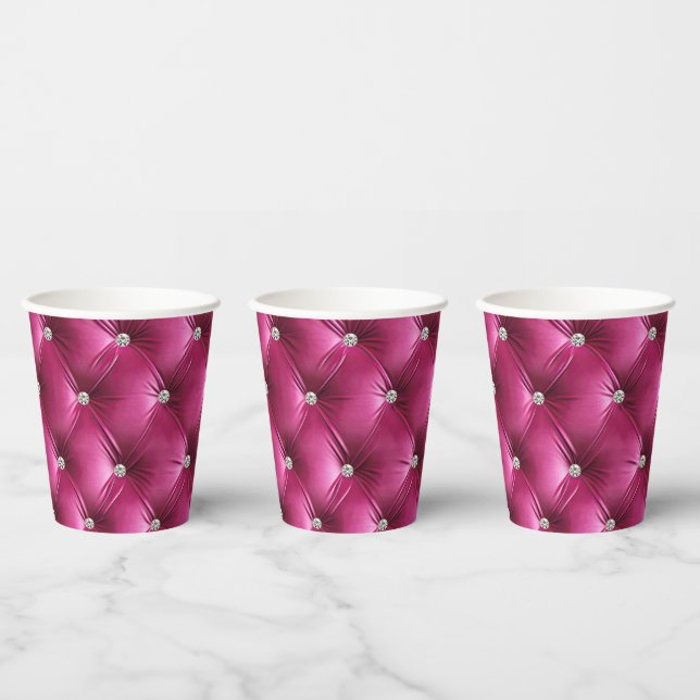 Vasos De Papel Terciopelo Falso Rosa Glam de Lujo (Multi)