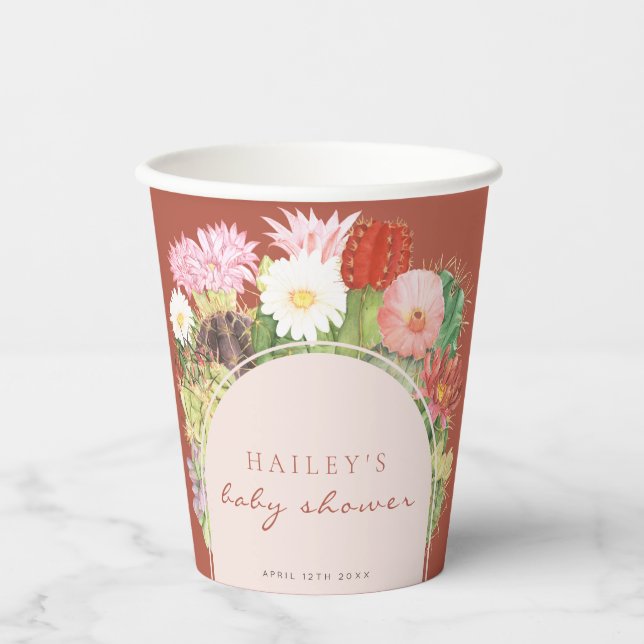 Vasos De Papel Terracotta Boho Bloom Cactus Baby Shower (Anverso)
