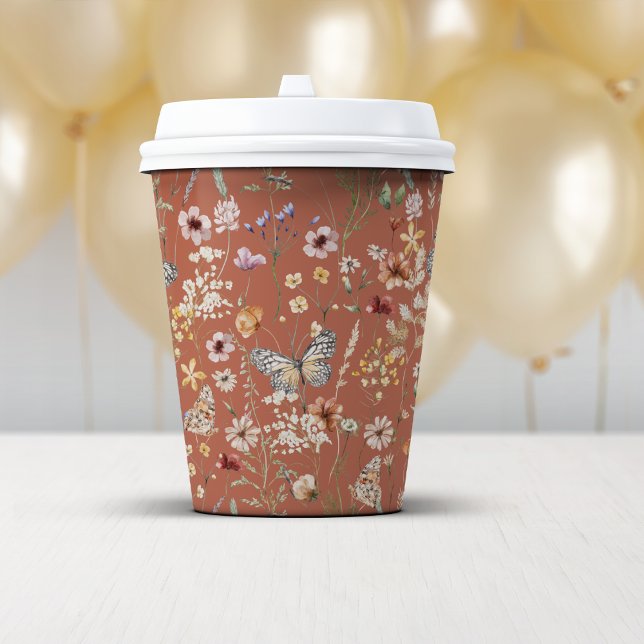 Vasos De Papel Terracotta Boho Wildflowers (Terracotta Boho Wildflowers Paper Cups by Painted Paperie
)