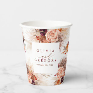 Vasos De Papel Terracotta Floral Pampas Grass Elegante Exótico