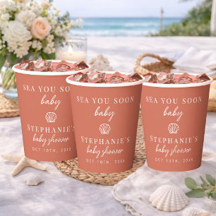Vasos De Papel Terracotta Mar Te Veré Pronto Bebé Playa Fiesta de