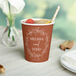 Vasos De Papel Terracotta Rama Minimalista Leaf Wreath Boda