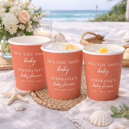 Vasos De Papel Terracotta Sea You Soon Baby Beach Baby Shower