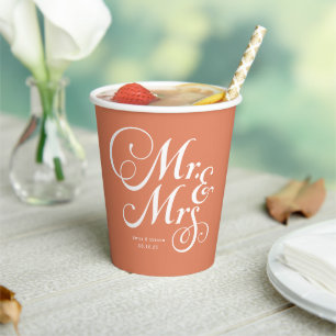 Vasos De Papel Terracotta Sr. y Sra. boda rústico personalizado