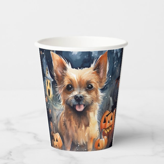 Vasos De Papel Terrier australiano de Halloween con calabazas tem (Anverso)