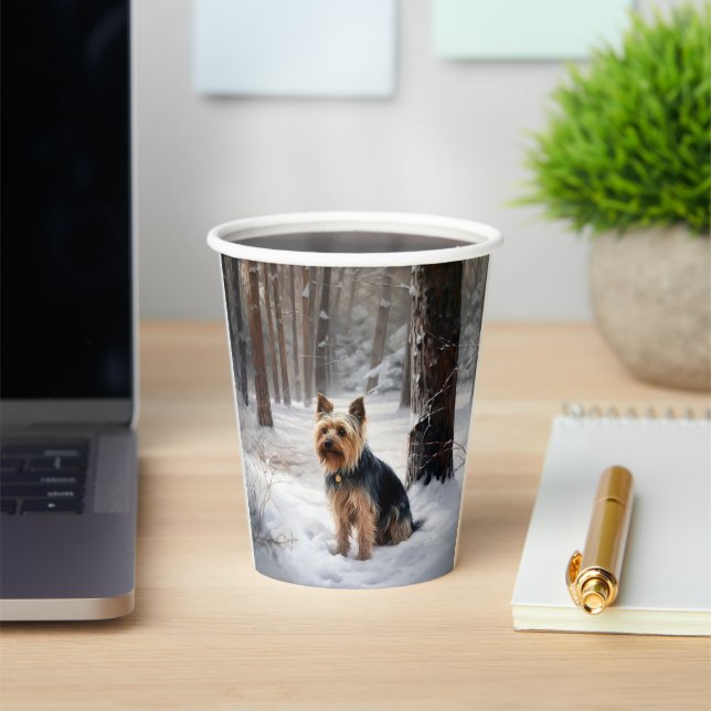 Vasos De Papel Terrier Sedoso Deja que nieve Navidad (in situ)