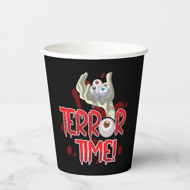 Vasos De Papel Terror Time Zombie Hand con Ojos (Anverso)
